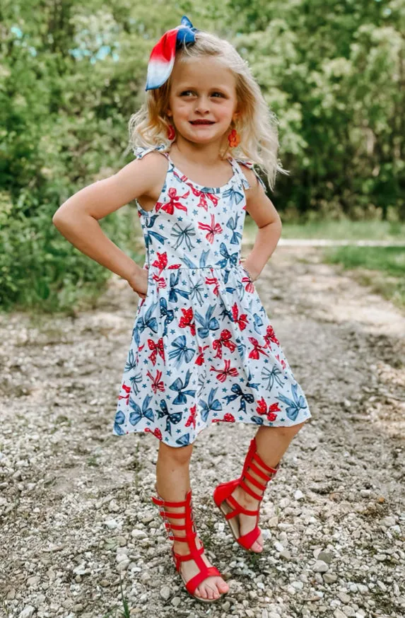 1 left - 2T ~ Jumper Dress ~ RWB Coquette Bows
