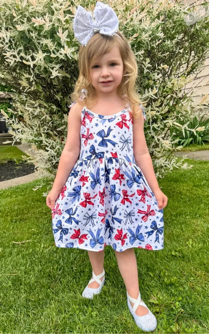 1 left - 2T ~ Jumper Dress ~ RWB Coquette Bows