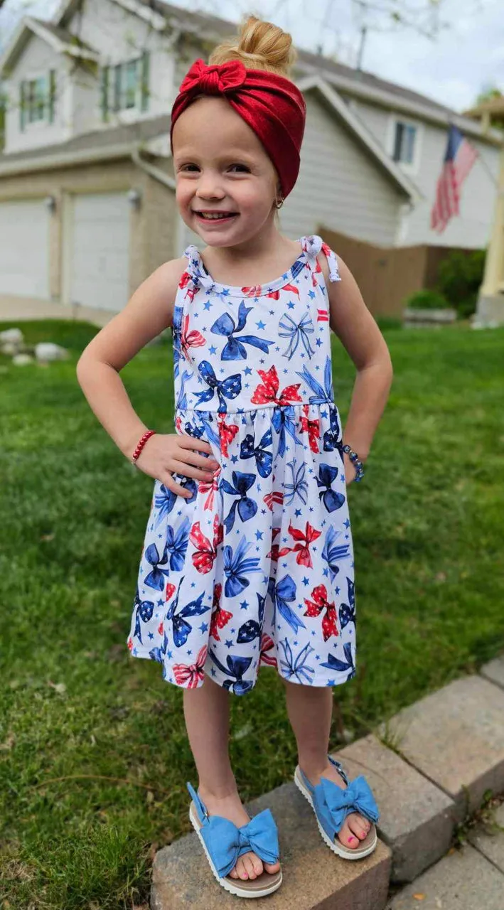 1 left - 2T ~ Jumper Dress ~ RWB Coquette Bows