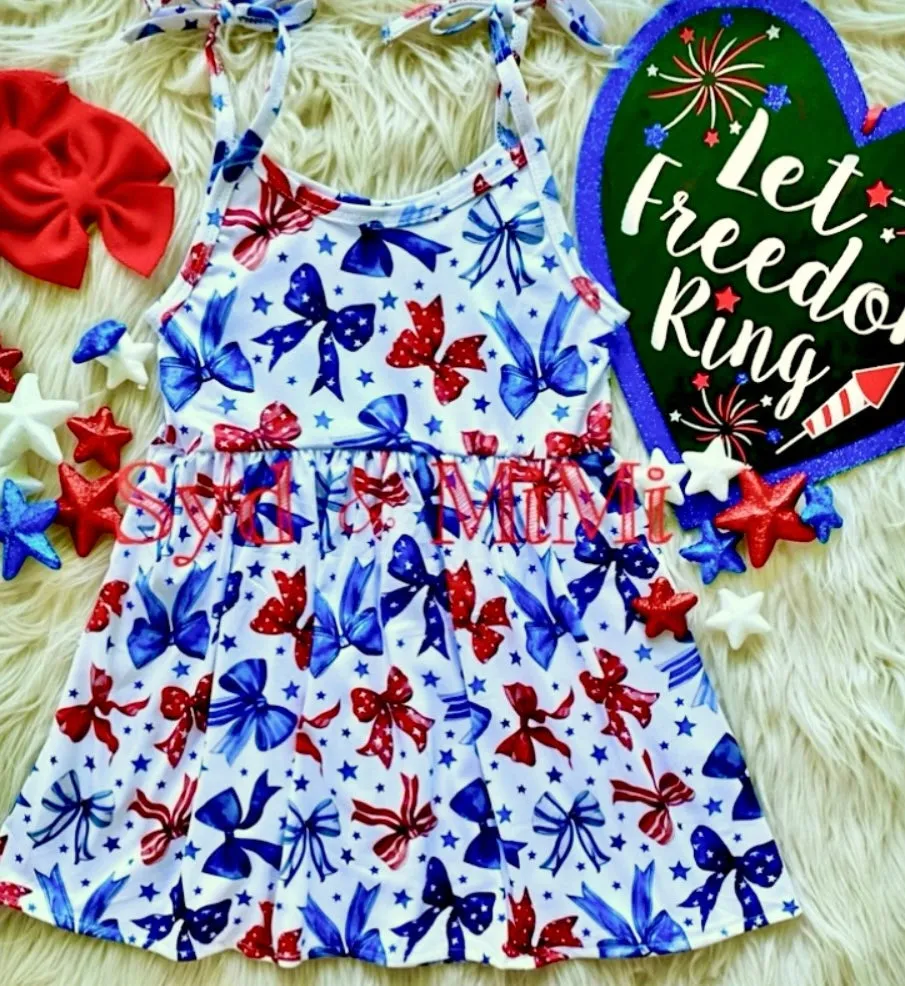 1 left - 2T ~ Jumper Dress ~ RWB Coquette Bows