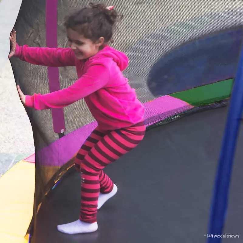 14ft Outdoor Trampoline Set: Safety Enclosure, Pad, Mat, Ladder, Basketball Hoop - Rainbow