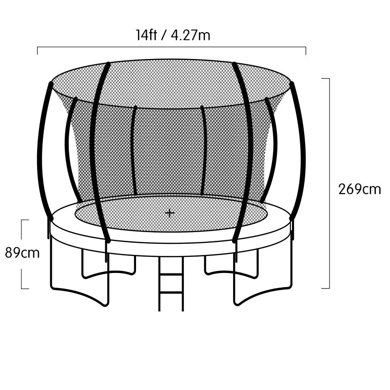 14ft Outdoor Trampoline Set: Safety Enclosure, Pad, Mat, Ladder, Basketball Hoop - Rainbow