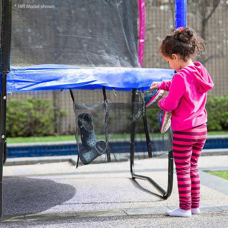14ft Outdoor Trampoline Set: Safety Enclosure, Pad, Mat, Ladder, Basketball Hoop - Rainbow