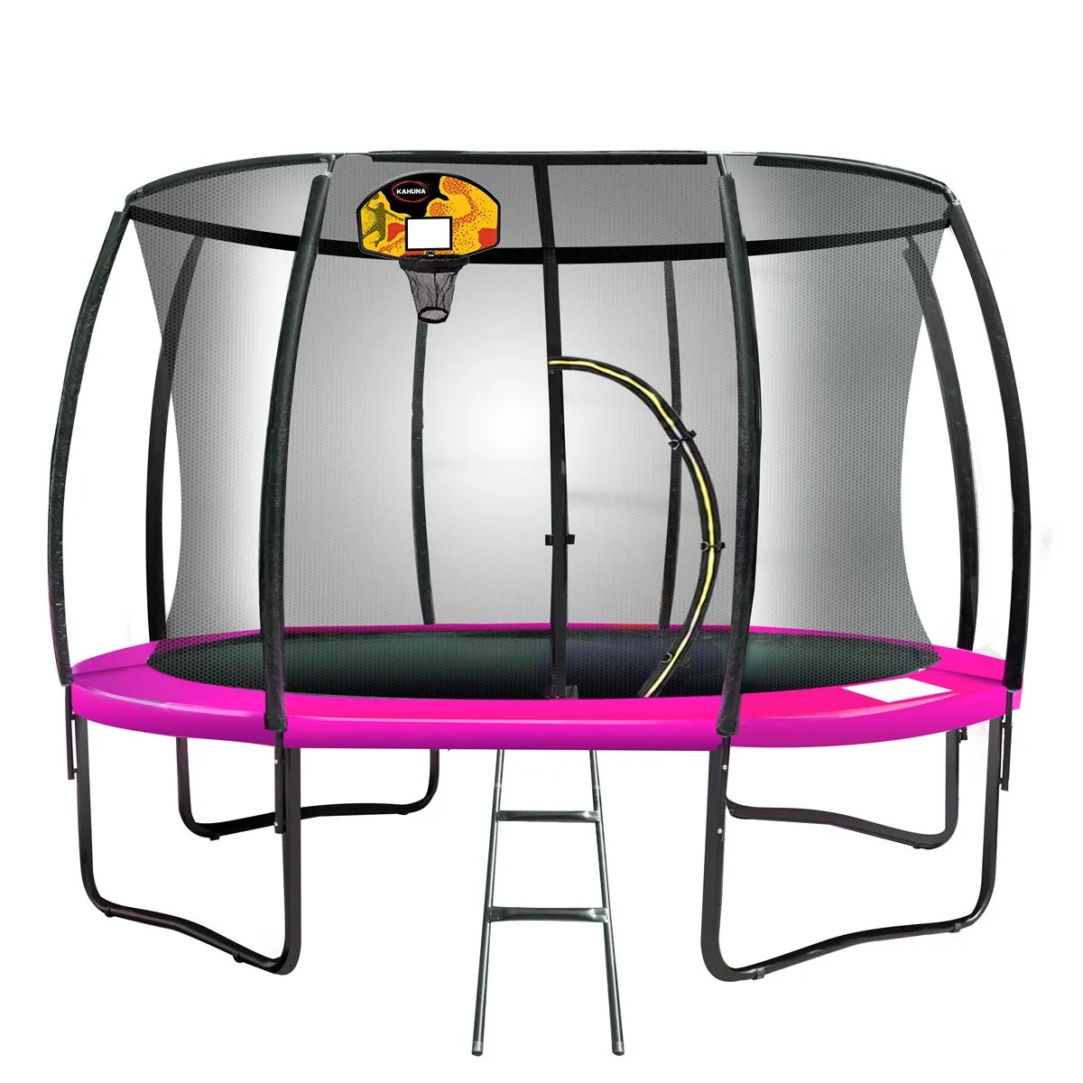 16ft Outdoor Trampoline for Kids with Safety Enclosure, Pad, Mat, Ladder, and Basketball Hoop Set - Pink