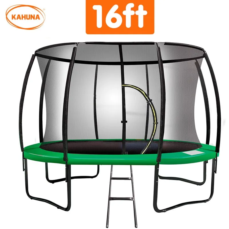 16ft Trampoline with Free Ladder, Spring Mat, Net, Safety Pad Cover, and Round Enclosure - Green