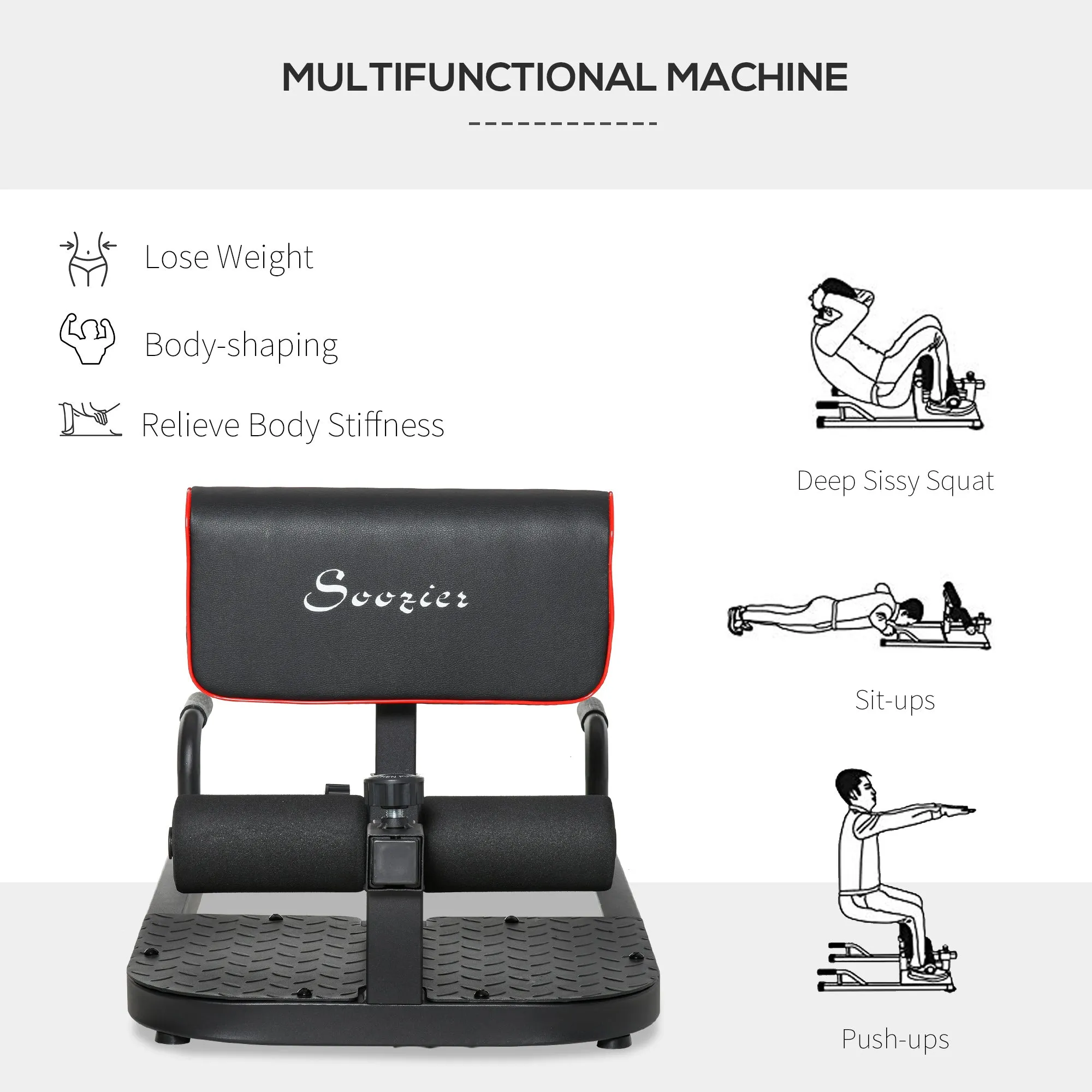 3-in-1 Full Body Workout Ergonomic Squat Machine Fitness Body Exercise Machine Black