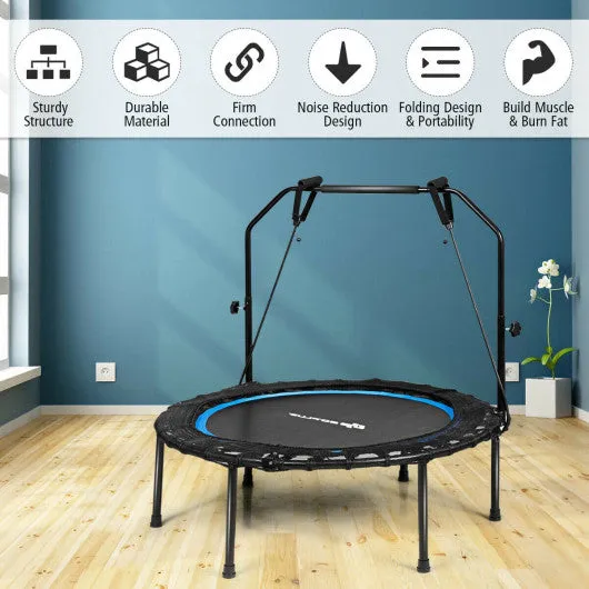 40 Inch Foldable Fitness Rebounder with Resistance Bands Adjustable Home-Blue