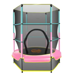 4.5ft Round Trampoline with Free Safety Net, Spring Pad Cover, and Mat - Outdoor Green Pink by Kahuna