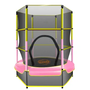 4.5ft Round Trampoline with Free Safety Net, Spring Pad Cover, and Mat - Yellow Pink by Kahuna