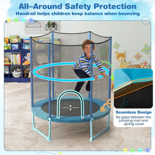 60" Trampoline with Gymnastic Bar and Rings for Kids-Blue