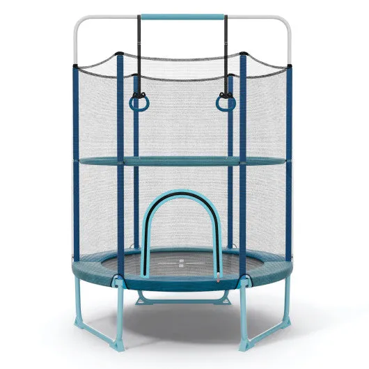 60" Trampoline with Gymnastic Bar and Rings for Kids-Blue
