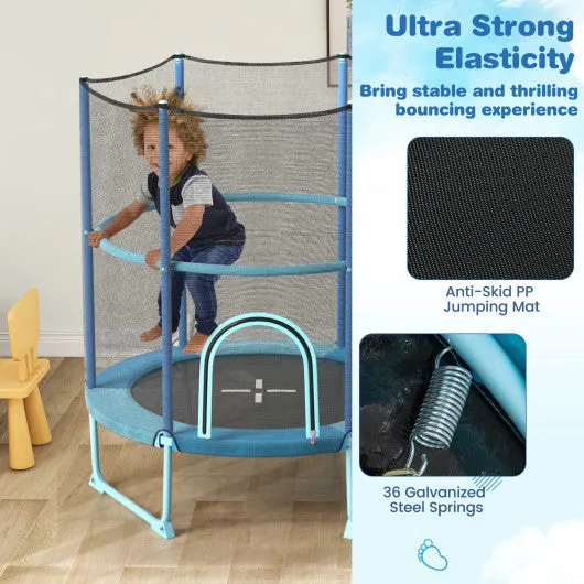 60" Trampoline with Gymnastic Bar and Rings for Kids-Blue