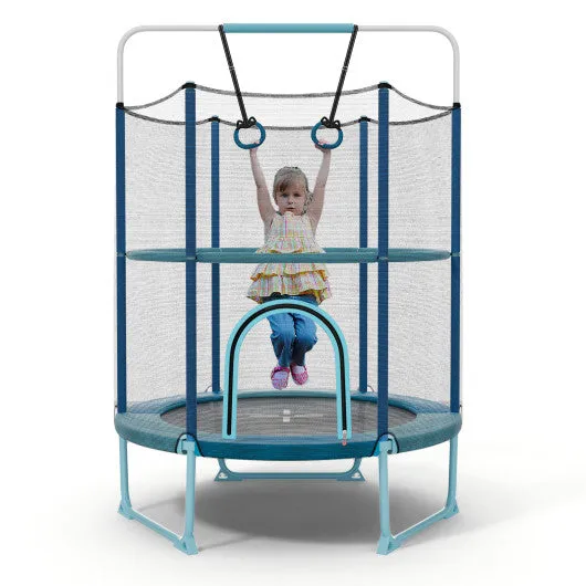 60" Trampoline with Gymnastic Bar and Rings for Kids-Blue