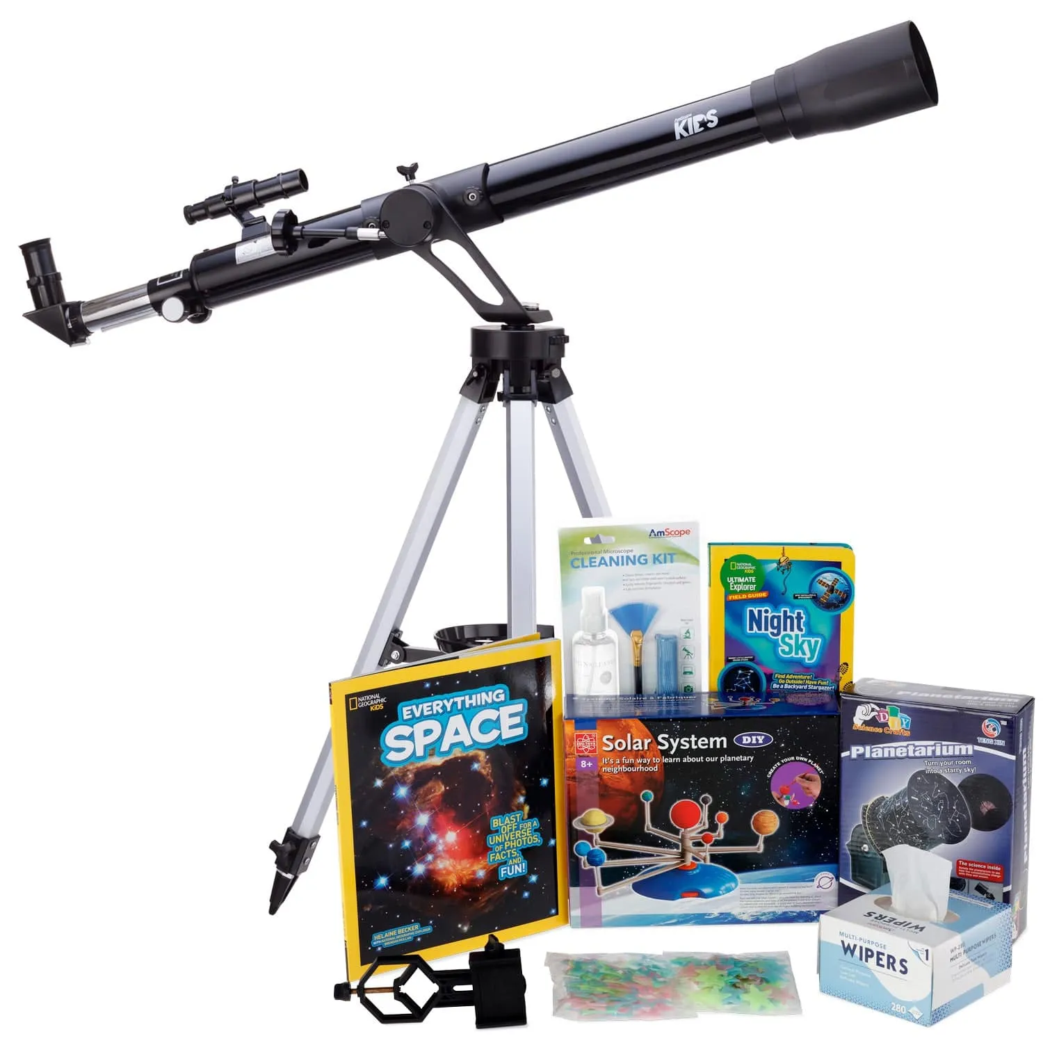 AmScope Kid's Telescope Moon Gazer Series featuring 45X-450X 600x90mm Telescope, Space-Themed Activity Kit, and more