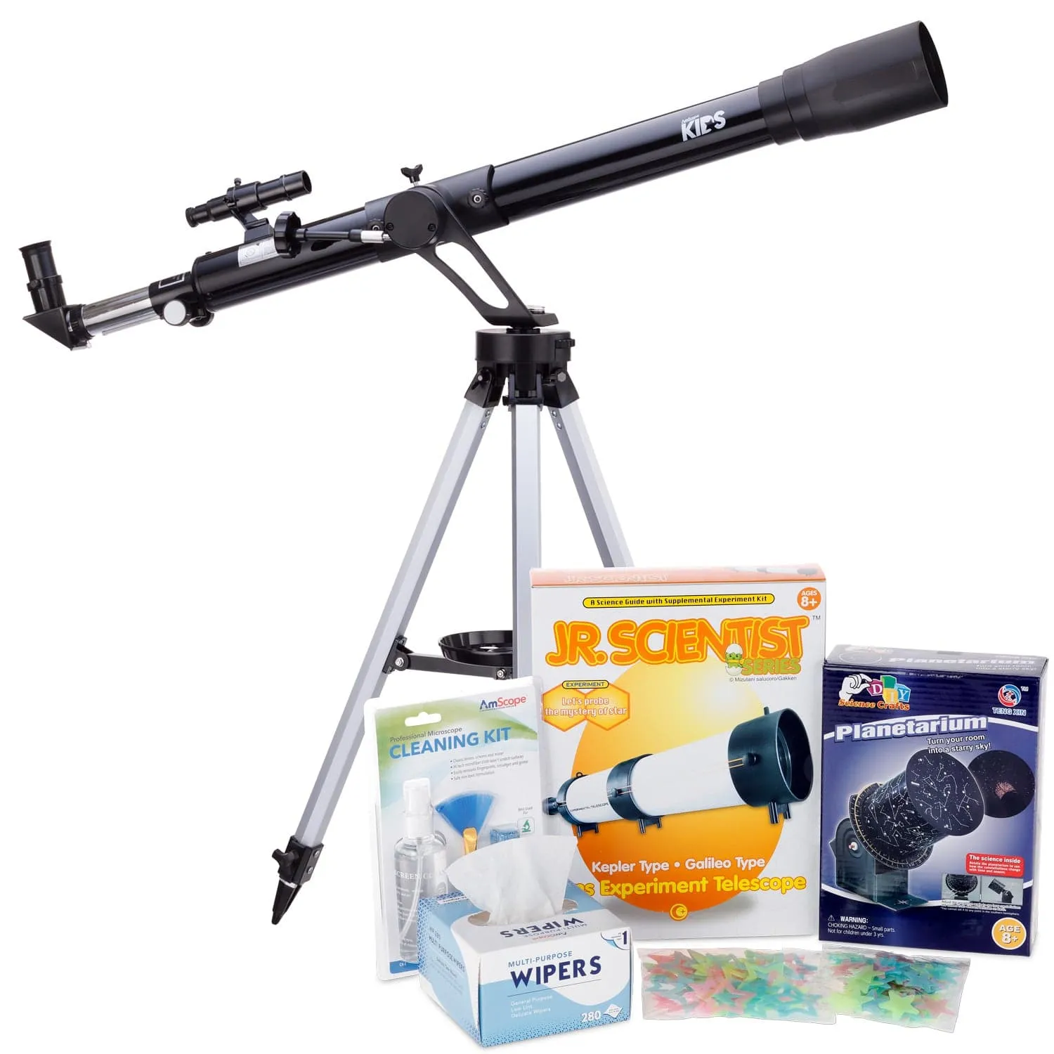 AmScope Kid's Telescope Moon Gazer Series featuring 45X-450X 600x90mm Telescope, Space-Themed Activity Kit, and more