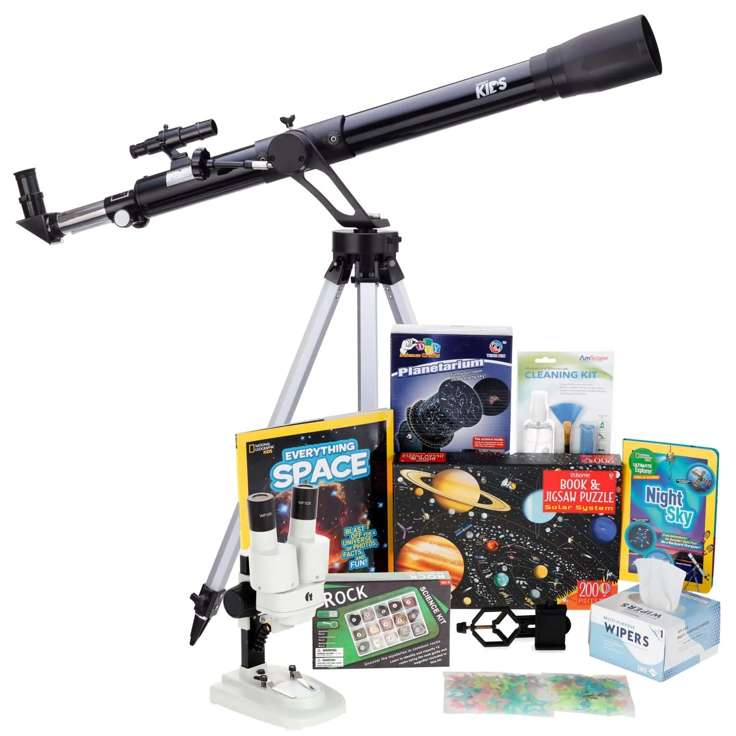 AmScope Kid's Telescope Moon Gazer Series featuring 45X-450X 600x90mm Telescope, Space-Themed Activity Kit, and more