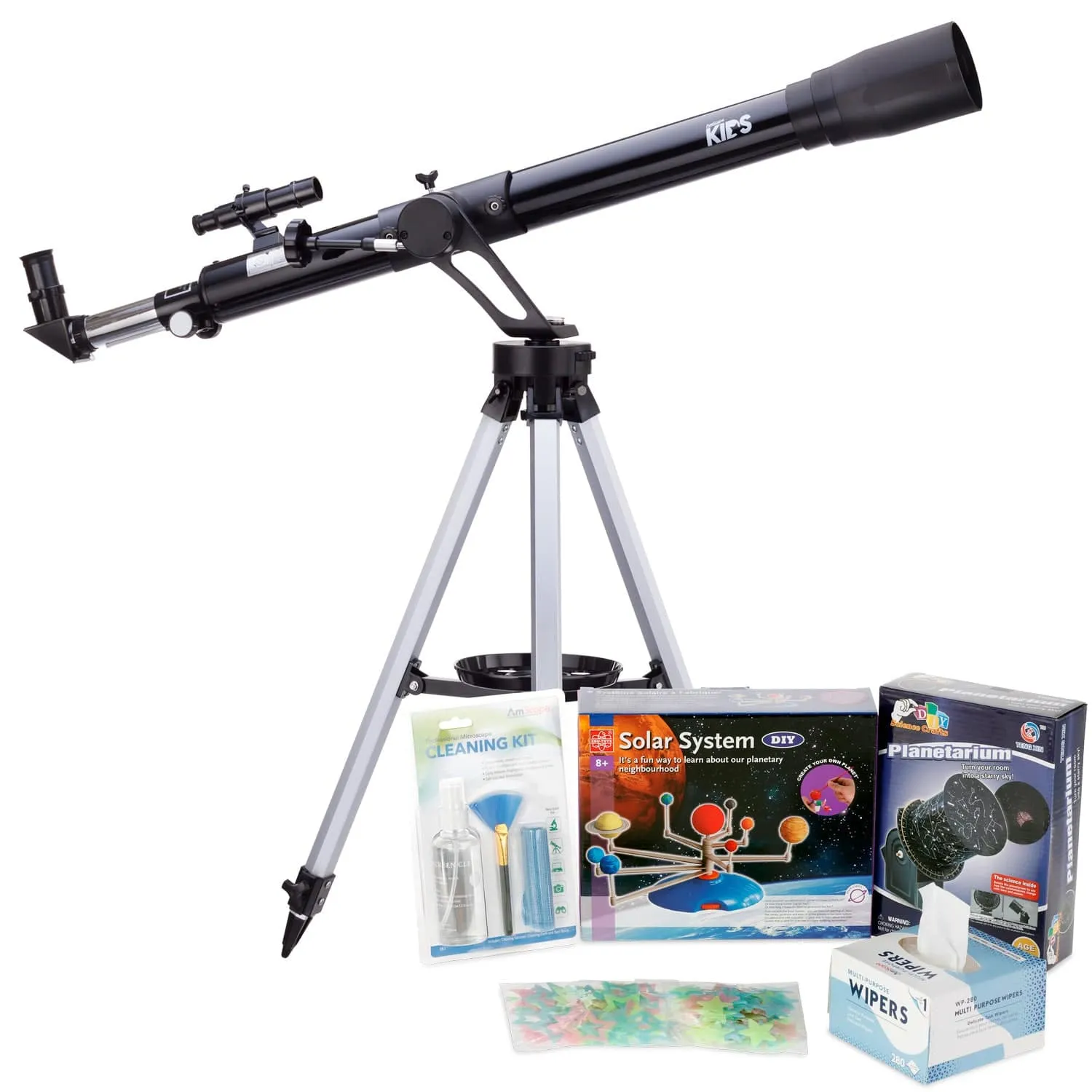 AmScope Kid's Telescope Moon Gazer Series featuring 45X-450X 600x90mm Telescope, Space-Themed Activity Kit, and more