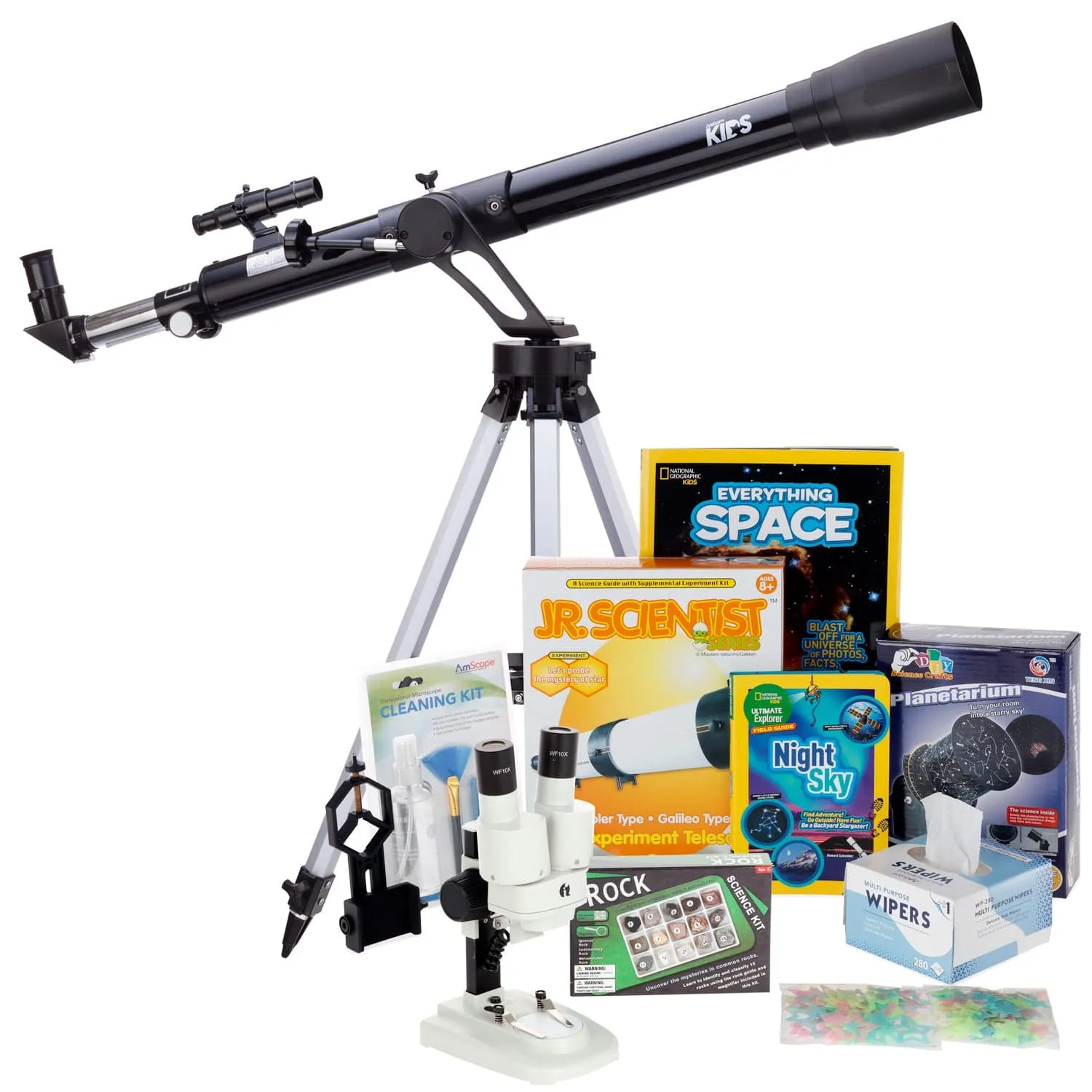 AmScope Kid's Telescope Moon Gazer Series featuring 45X-450X 600x90mm Telescope, Space-Themed Activity Kit, and more