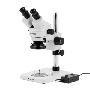 AmScope SM-1 Series Inspection and Dissecting Zoom Binocular Stereo Microscope with 144 LED Ring Light and Optional Digital Camera on Compact Pillar Stand