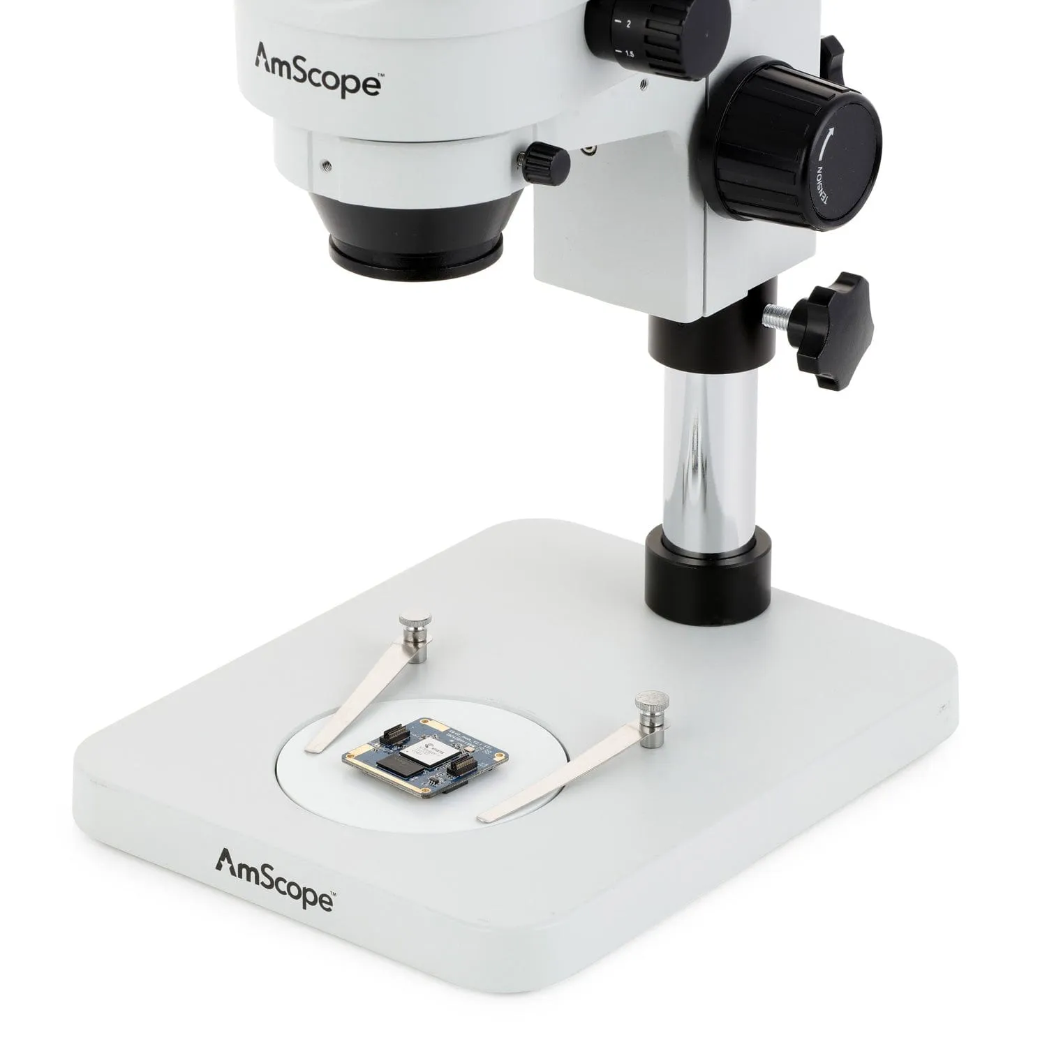 AmScope SM-1 Series Inspection and Dissecting Zoom Binocular Stereo Microscope with 80 LED Compact Ring Light and Optional Digital Camera on Compact Pillar Stand