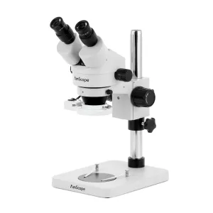 AmScope SM-1 Series Inspection and Dissecting Zoom Binocular Stereo Microscope with 8W Fluorescent Ring Light and Optional Digital Camera on Compact Pillar Stand