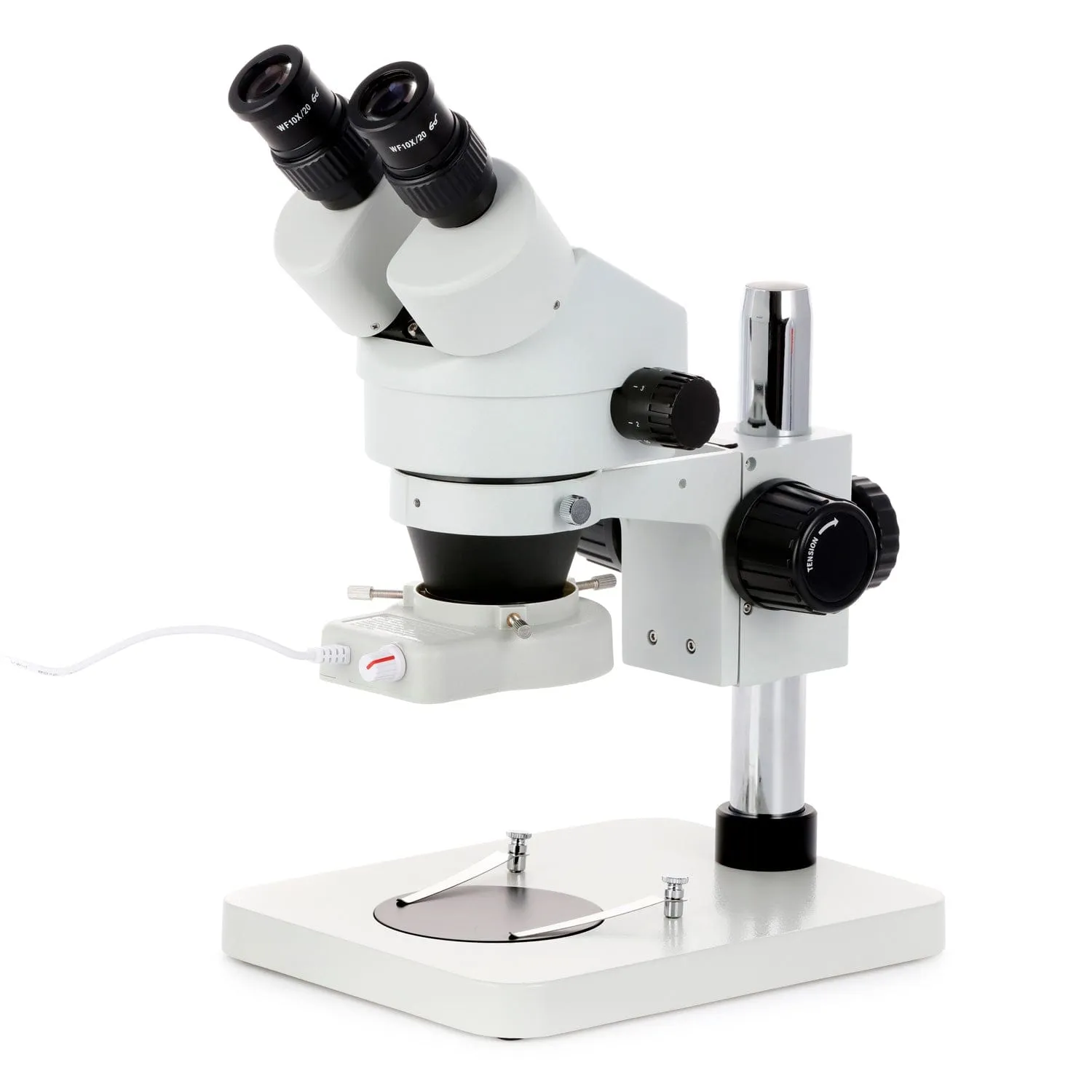 AmScope SM-1B Series Inspection and Dissecting Binocular Zoom Stereo Microscope 7X-45X Magnification on Compact Pillar Stand with 70-LED Ring Light