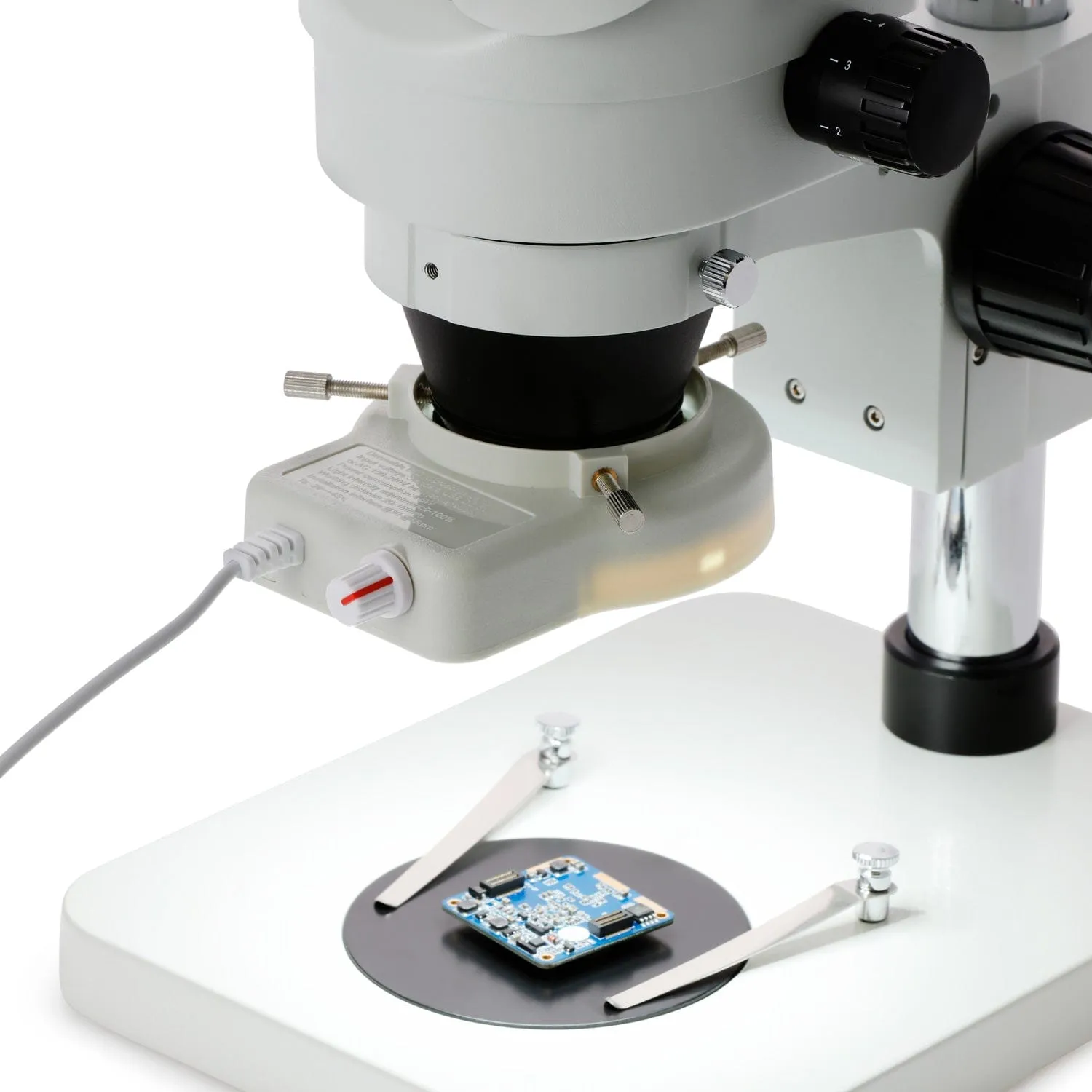 AmScope SM-1B Series Inspection and Dissecting Binocular Zoom Stereo Microscope 7X-45X Magnification on Compact Pillar Stand with 70-LED Ring Light