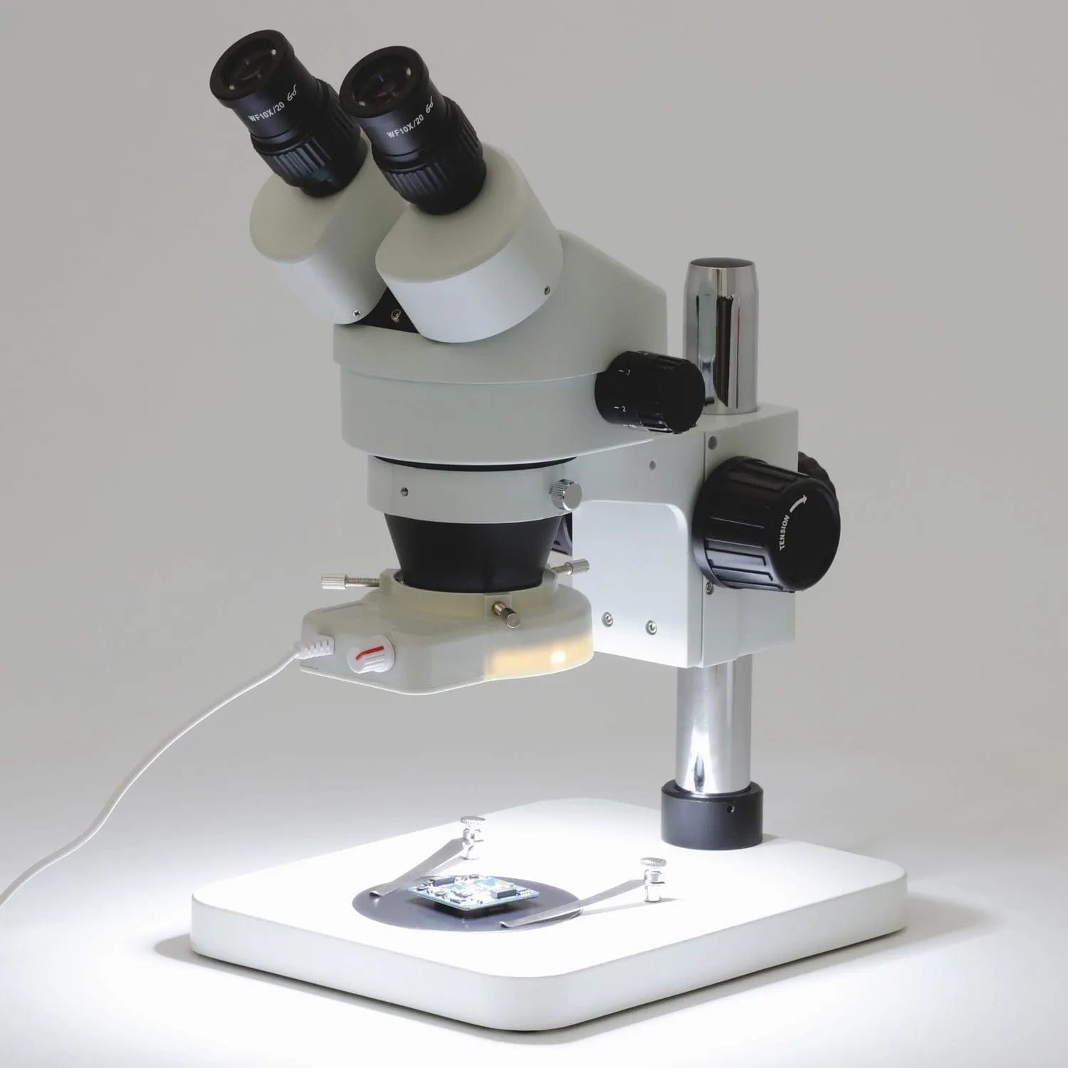 AmScope SM-1B Series Inspection and Dissecting Binocular Zoom Stereo Microscope 7X-45X Magnification on Compact Pillar Stand with 70-LED Ring Light