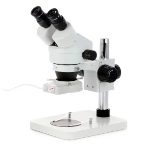 AmScope SM-1B Series Inspection and Dissecting Binocular Zoom Stereo Microscope 7X-45X Magnification on Compact Pillar Stand with 70-LED Ring Light