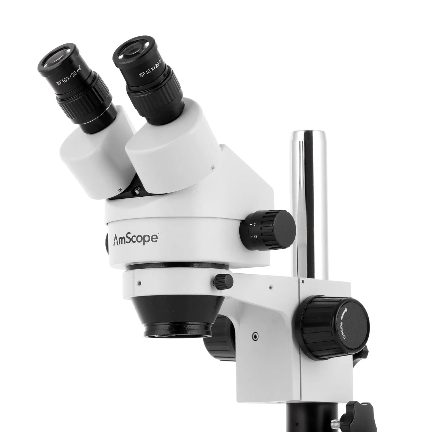 AmScope SM-1B Series Inspection and Dissecting Binocular Zoom Stereo Microscope with 144 LED Compact Ring Light and Optional Digital Camera on Compact Pillar Stand