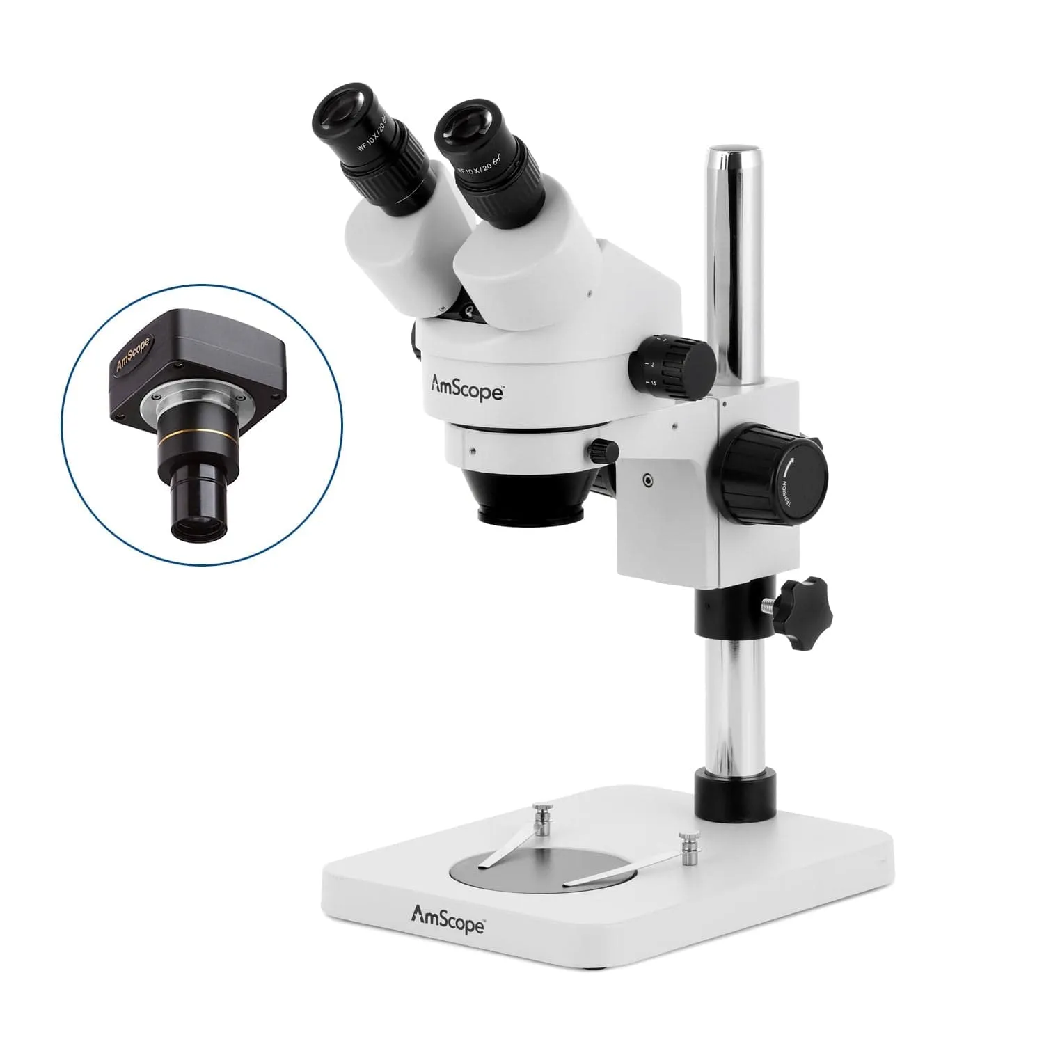 AmScope SM-1B Series Inspection and Dissecting Binocular Zoom Stereo Microscope with 64 LED Compact Ring Light and Optional Digital Camera on Compact Pillar Stand
