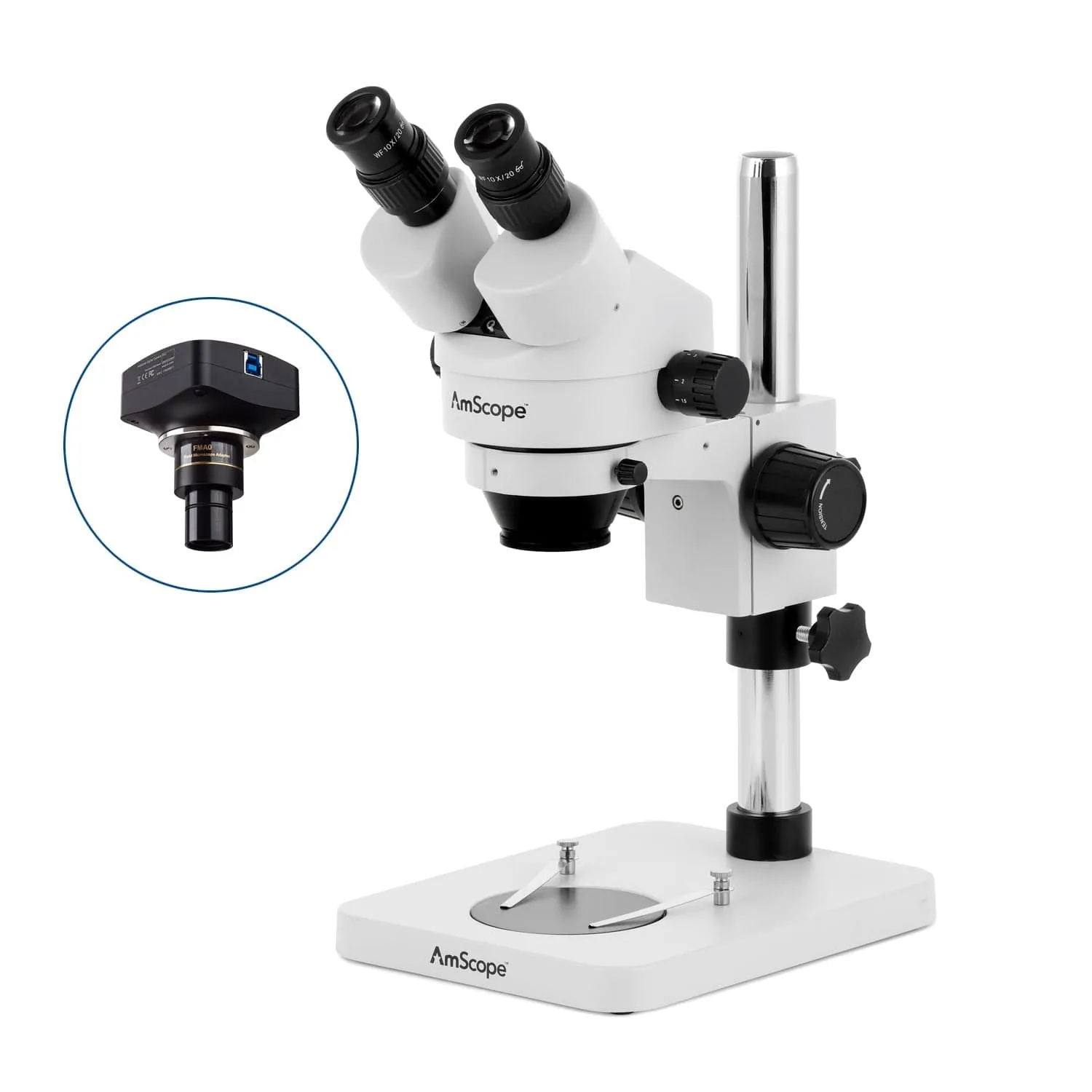 AmScope SM-1B Series Inspection and Dissecting Binocular Zoom Stereo Microscope with 64 LED Compact Ring Light and Optional Digital Camera on Compact Pillar Stand