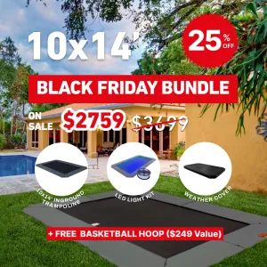 Black Friday Bundle! 10'x14' Rectangle Pro-Line In-ground Trampoline   LED Lights   Cover