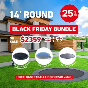 Black Friday Bundle! 14' Round Pro-Line In-ground Trampoline   LED Lights   Cover