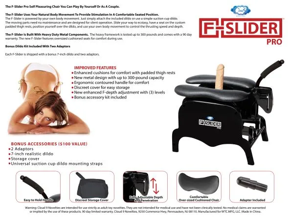 Cloud 9 F-slider Pro Heavy Duty Self Pleasuring Chair with Light Color Dildo