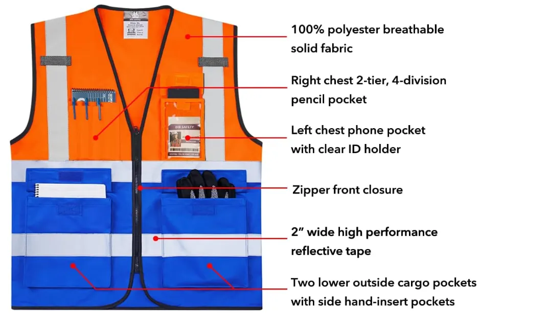 Dib Safety Reflective Vest - Orange / Blue