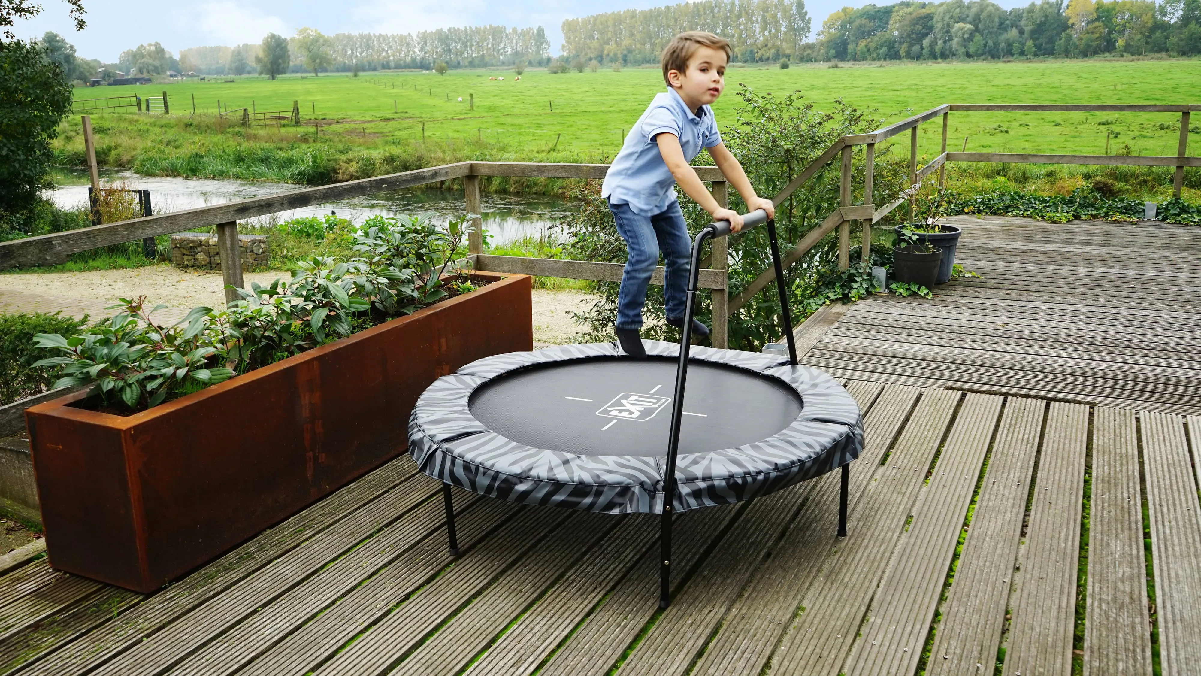Exit Tiggy Junior Trampoline With Bar Ø140cm Black- Grey/Green