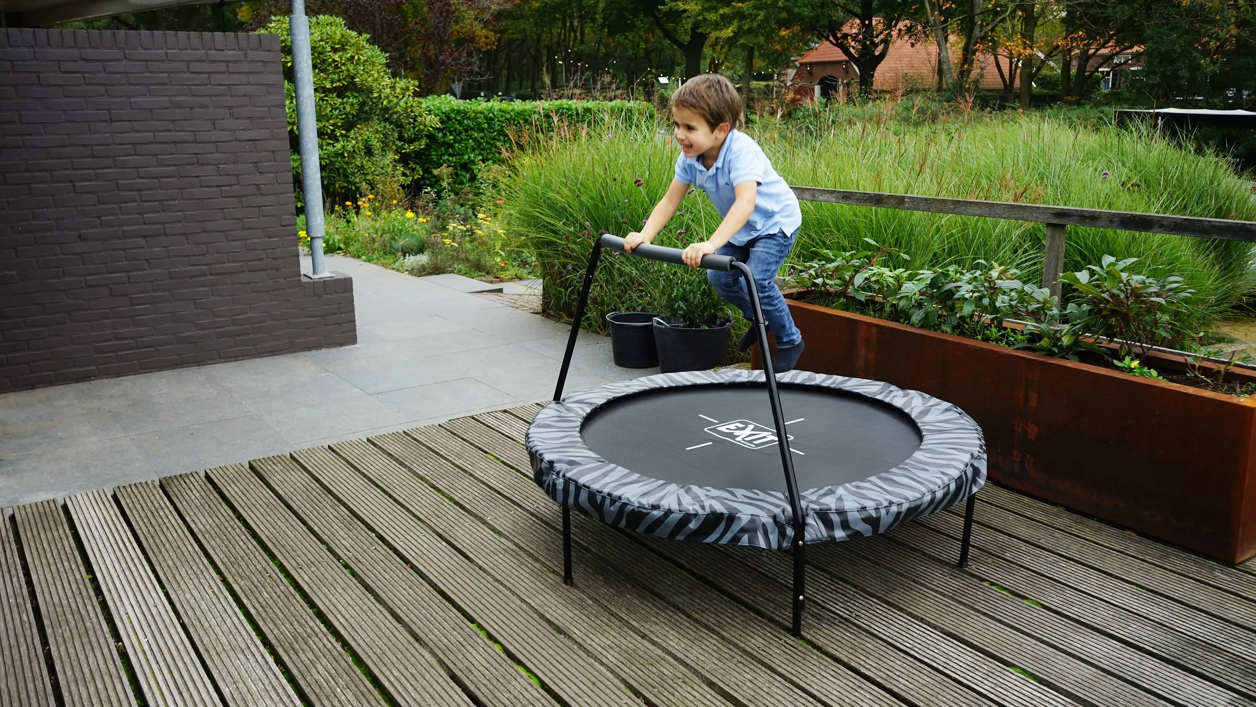 Exit Tiggy Junior Trampoline With Bar Ø140cm Black- Grey/Green
