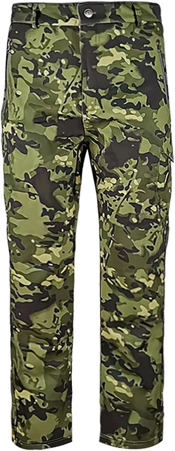 Fleece Men Camo Pants Straight Leg Tactical Pant Outdoor Cargo Pants Winter Windbreaker Pants Waterproof Hiking Pant