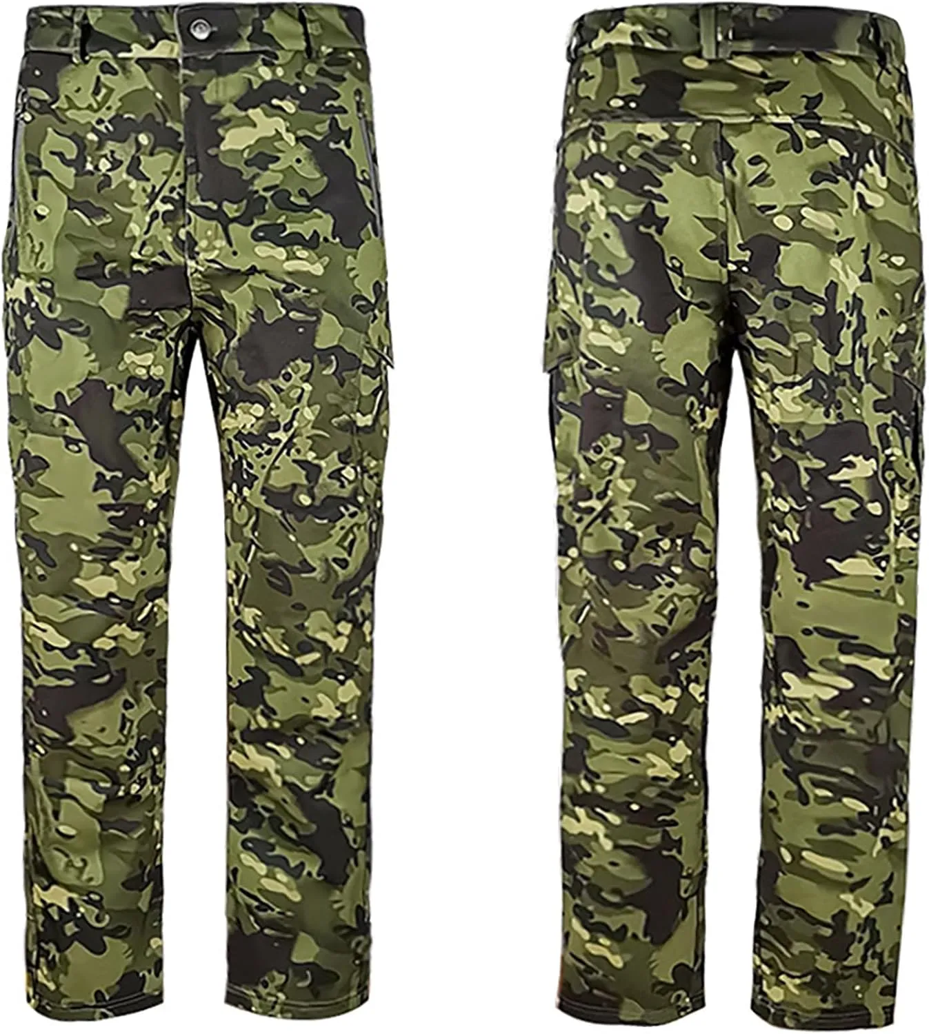 Fleece Men Camo Pants Straight Leg Tactical Pant Outdoor Cargo Pants Winter Windbreaker Pants Waterproof Hiking Pant