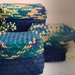 Handmade Sitalpati Gift Box - Indigo & Green