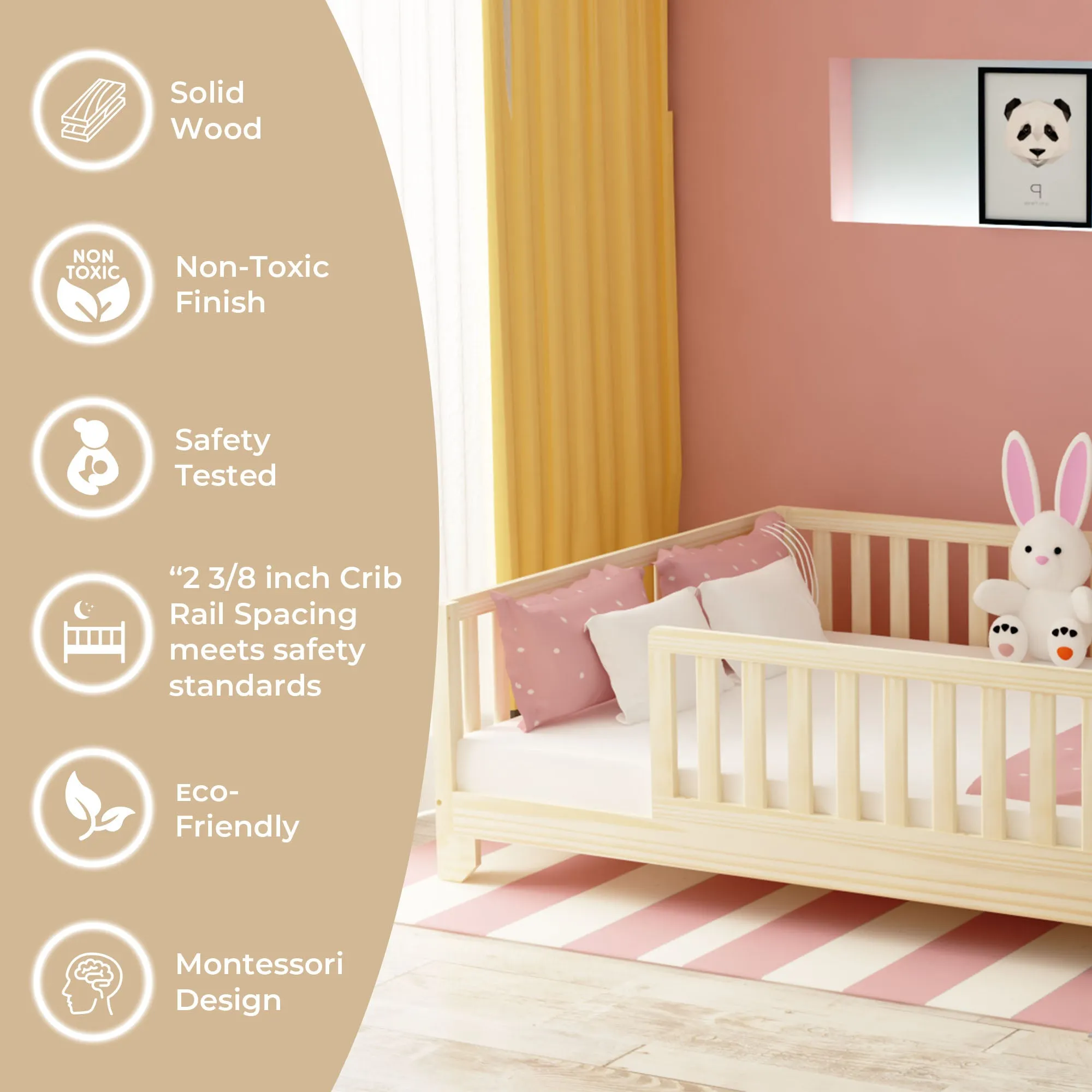 Luca Toddler Floor Bed with Rails | Custom Kids Furniture
