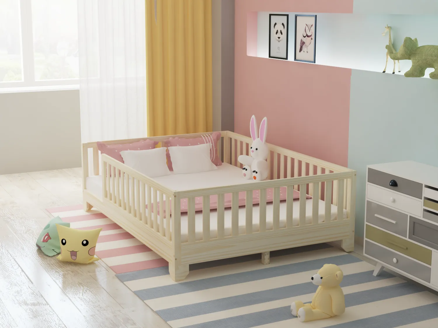 Luca Toddler Floor Bed with Rails | Custom Kids Furniture