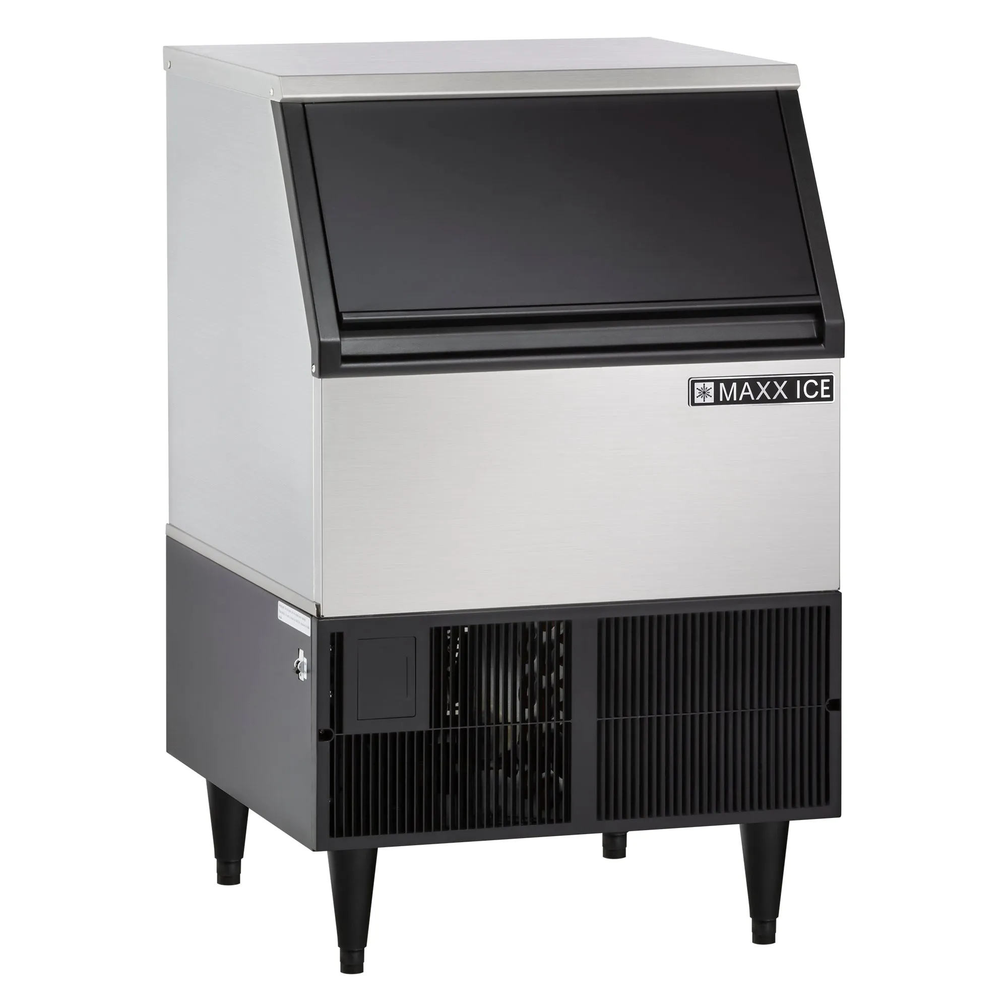 Maxx Ice - MIM250, Maxx Ice Self-Contained Ice Machine, 260 lbs, Full Dice Ice Cubes, with 75 lb Built-in Ice Storage Bin, in Stainless Steel with Black Trim