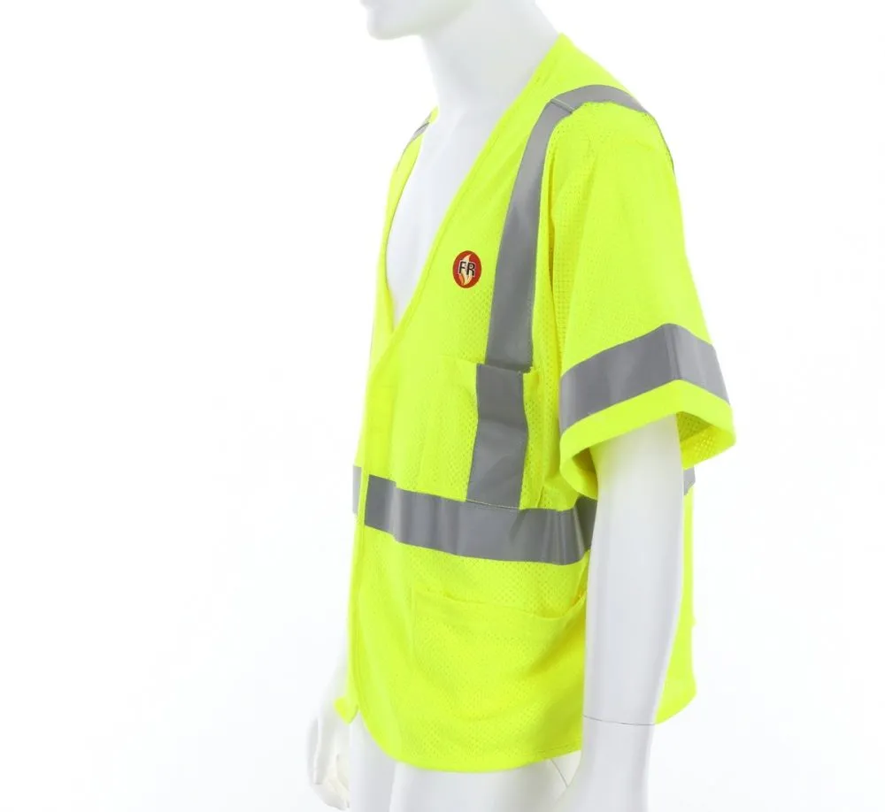 MCR Safety FRMCL3MLM Class 3 Flame Resistant Mesh Modacrylic Safety Vest, Fluorescent Lime, Medium, 1 Each