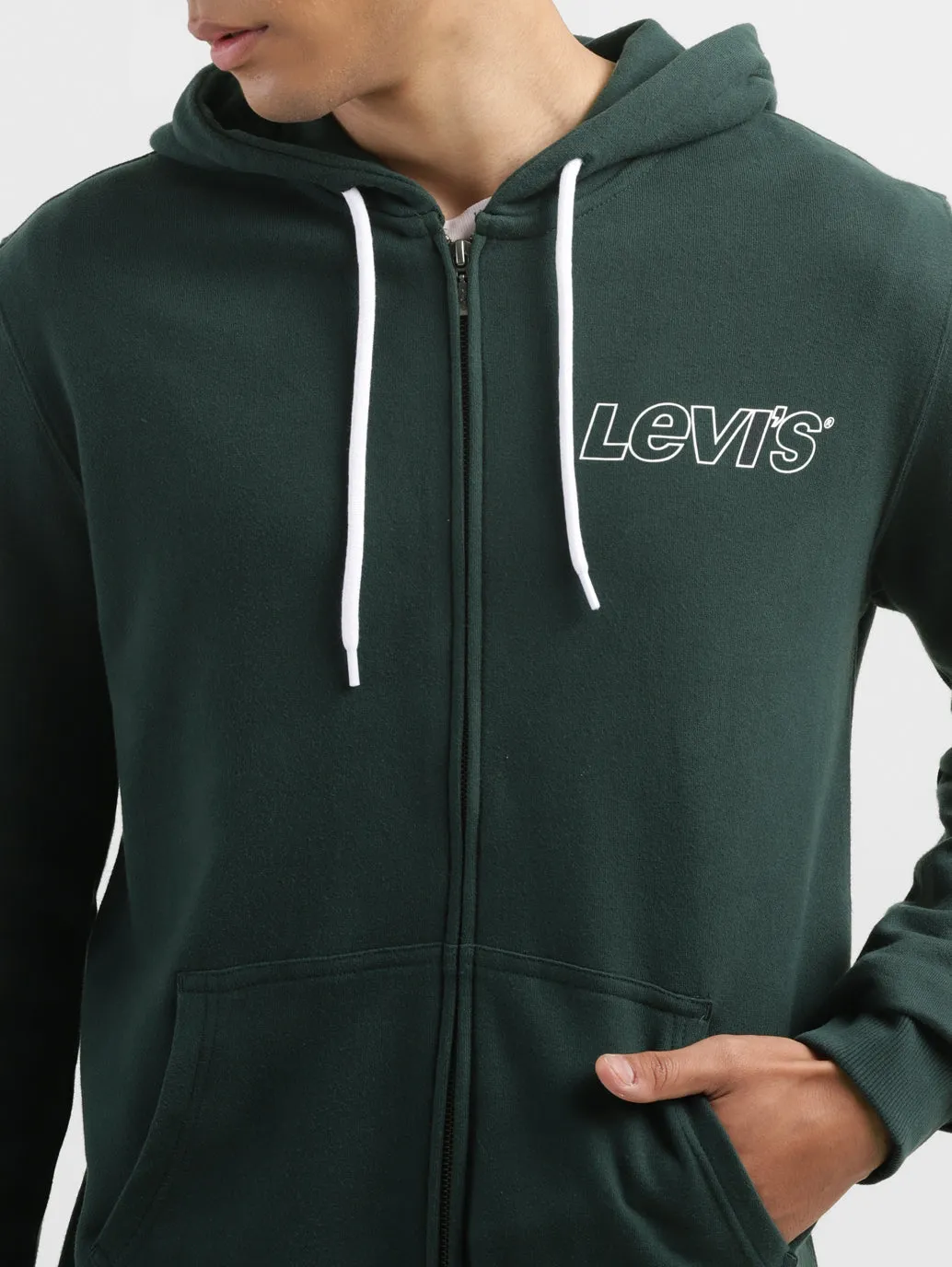 Men's Brand Logo Dark Green Hooded Sweatshirt