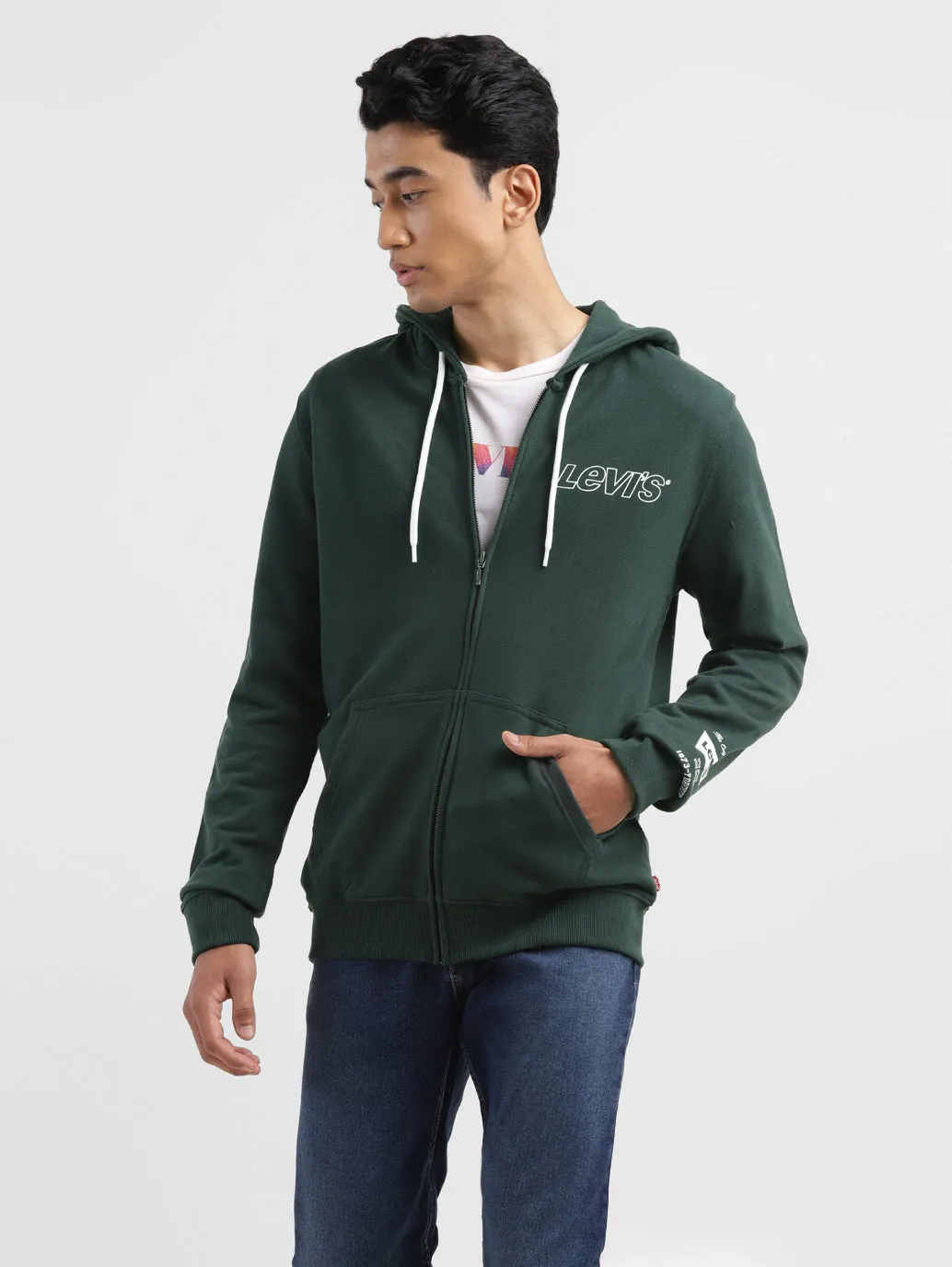 Men's Brand Logo Dark Green Hooded Sweatshirt