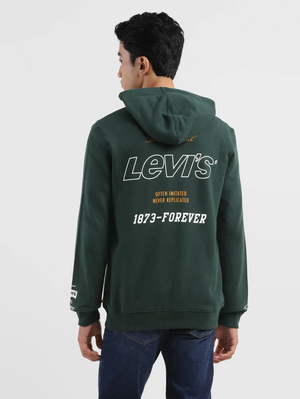 Men's Brand Logo Dark Green Hooded Sweatshirt