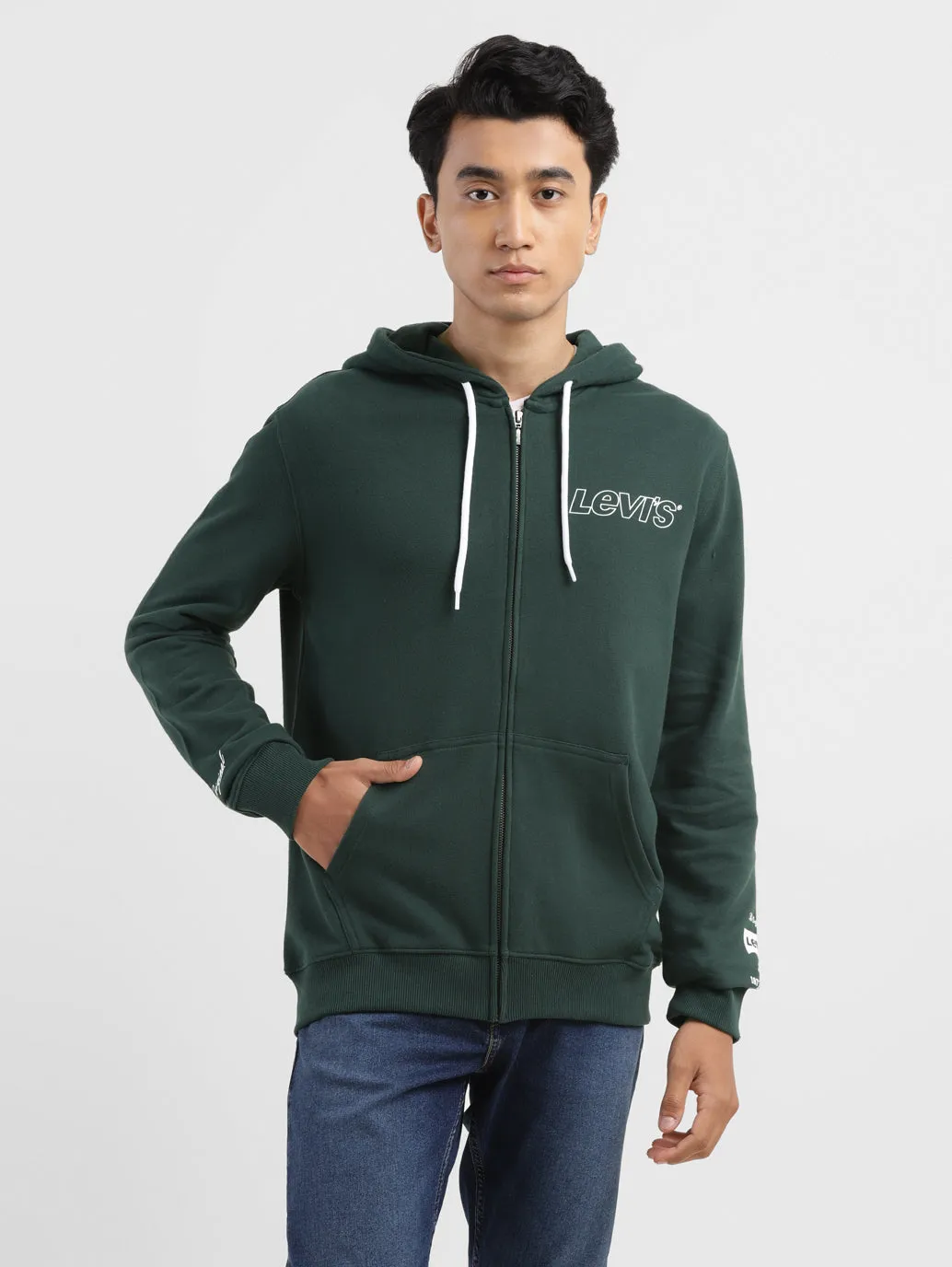 Men's Brand Logo Dark Green Hooded Sweatshirt