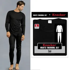 Men's Thermal Pajama Underwear Set Knocker Long Sleeve Pants Sleep Black Size L